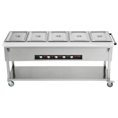 VEVOR 5-Pan Commercial Food Warmer, 5 x 20.6QT Electric Steam Table, 3750W Professional Buffet Catering Food Warmer with 4 Wheels (2 Lockable), Food Grade Stainless Steel Server for Party Restaurant - size: 5-Pan (103 QT)