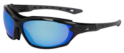 X Power ANSI Z87+ Safety Sunglasses Impact Resistant Polycarbonate Lens & Double Injection Frame - color: 001 Black & Grey Frame / Blue White Mirror Lens