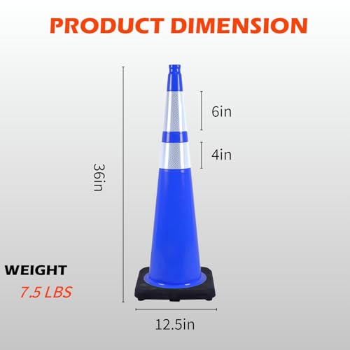 4 Pack 36 Inch Blue Traffic Cones Black Base, Tall Durable Safety Cones for Driveway Control, Event Organization, Construction Zones (4, Blue, 36 Inch) - color: Blue, size: 36 Inch