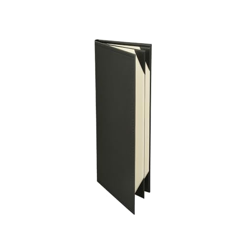 Prestine Menu Covers Made of Premium Faux Leather (10-Pack) - 4.25" x 11" - 4 Views - Black - Restaurant Menu - Wine List - Bar Menu - size: 4.25”x11” - 4 Views