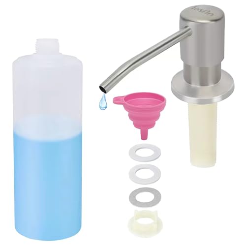 Dish Soap Dispenser for Kitchen Sink Brushed Nickel Under Sink Soap Dispenser Pump Head with 10.14 Ounce PET Soap Bottle and 1.88" Base - color: Brushed Nickel
