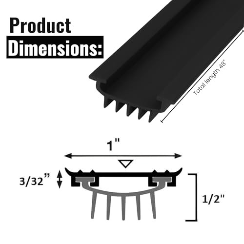 CBW KC Hardware U Shaped Rubber Door Bottom Sweep| Weather Stripping Door Seal Bottom for Front Door Bottom| Under Door Seal for Exterior Doors| Black- 48 Inch