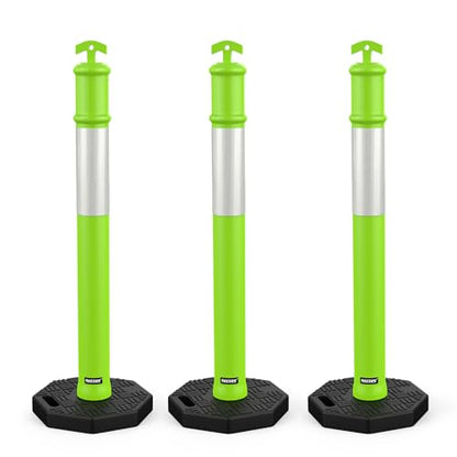 BATTIFE 45 Inch Traffic Cones Delineator Posts with Base Lime Green 3 Pcs - color: Lime Green