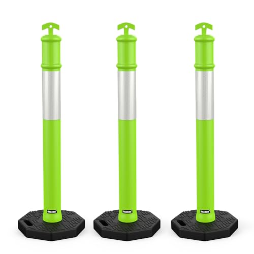 BATTIFE 45 Inch Traffic Cones Delineator Posts with Base Lime Green 3 Pcs - color: Lime Green