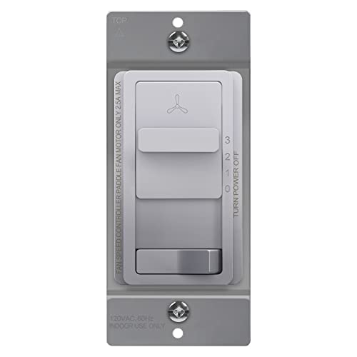 TOPGREENER Ceiling Fan Control and Light Switch, 3-Speed, Silver - color: Silver, size: Light Switch with Fan