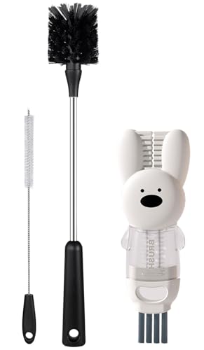 3 Pack Bottle Brush Set, Long Handle Baby Bottle Brush Cleaner with Straw Brush and Lid Brush, Water Bottle Scrubber, Kitchen Scrub Cleaning Brushes for Cups, Coffee Mugs, Tumblers, Thermos - style: 3 Pack