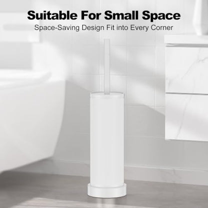 Metal Vertical Grain Toilet Bowl Brush and Holder Set Scrubber White - color: White