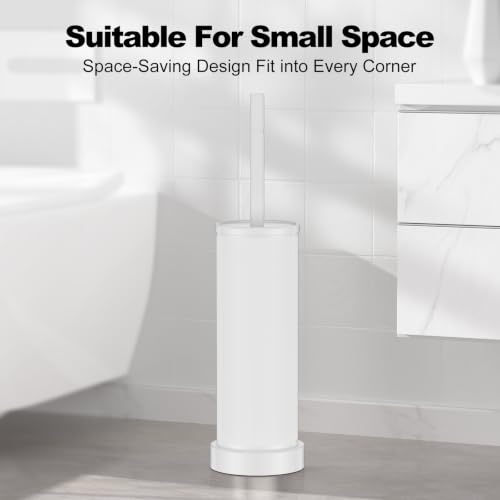 Metal Vertical Grain Toilet Bowl Brush and Holder Set Scrubber White - color: White