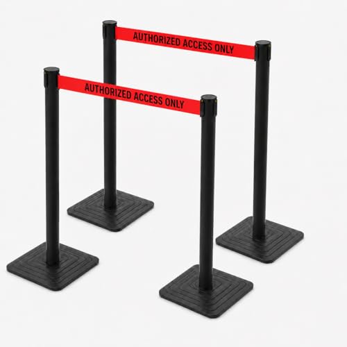 4-Pack 41" Heavy Duty Crowd Control Stanchions with 10FT Retractable Belt – Red "Authorized Access ONLY" – Stable Rubber Base for Hotel, Airport, Bank, Store, Events - color: Authorized Access ONLY, size: Rectangular Base