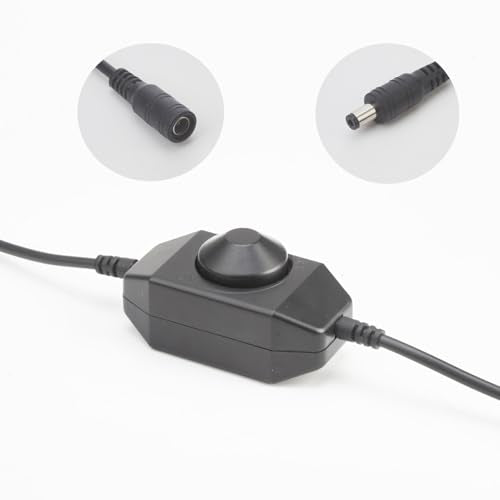 DC 12V–24V LED Strip Dimmer Switch Inline PWM Rotary Knob Controller with DC Male/Female Adapter Brightness Adjustable for Single Color LED String Lights (Black)