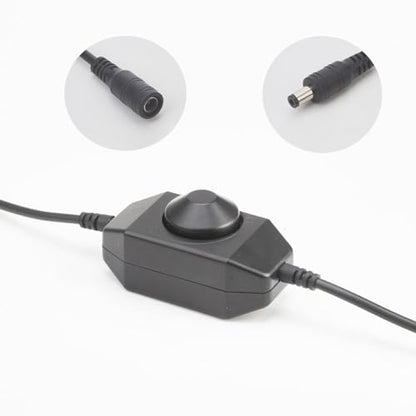 DC 12V–24V LED Strip Dimmer Switch Inline PWM Rotary Knob Controller with DC Male/Female Adapter Brightness Adjustable for Single Color LED String Lights (Black)
