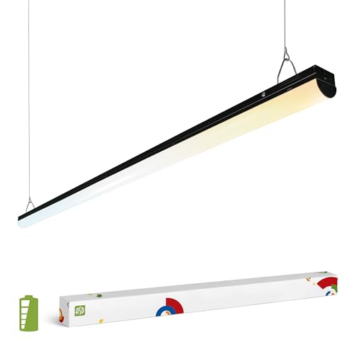 ASD Black Linear LED Shop Lights 8ft with Emergency Battery Backup - 65W-90W 120-277V 3500K-5000K Hanging Linkable High Bay LED Shop Lights for Garage, Workshop, Commercial Bay Lighting UL DLC - color: Black, size: 8FT Emergency