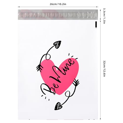 10x13 Inch Poly Mailers, Love Heart, 100 Pack Self Sealing - color: Love Heart