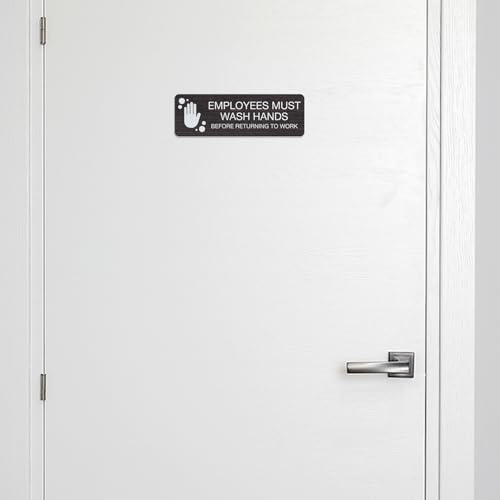 SBLABELS Employees Must Wash Hands Indoor Easy Adhesive Mount Door and Wall Sign for Restaurants and Small Businesses 3" x 9" - Dark Wood - color: Dark Woodgrain, style: Employees Must Wash Hands