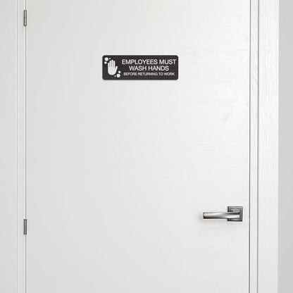 SBLABELS Employees Must Wash Hands Indoor Easy Adhesive Mount Door and Wall Sign for Restaurants and Small Businesses 3" x 9" - Dark Wood - color: Dark Woodgrain, style: Employees Must Wash Hands