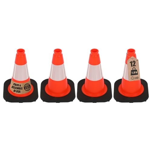 4-Pack 12" Orange Flexible Traffic Cones - Reflective PVC Safety - color: Orange, size: 12inch
