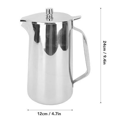 Stainless Steel Pitcher, 2L Coffee Pitcher Metal Water Pitcher Large Capacity Water Kettle with Lid Juice Cold Beverage Jug for Home Restaurant
