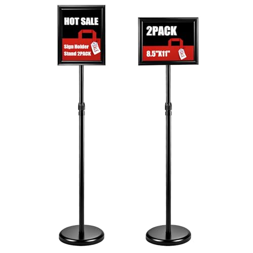 2Pack Sign Holder Stand-8.5x11 inch，Adjustable Sign Stands For Display，Heavy Duty Floor Standing Sign Holder Stand Aluminum for Retail Store，Museum，Volunteer Cctivities（Black） - size: 8.5*11inches（2Pack）