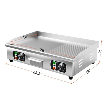 29" Commercial Electric Countertop Griddle,110V 3000W Flat Top Grill Hot Plate BBQ,Adjustable Thermostatic Control 122°F-572°F,Stainless Steel Restaurant Grill for Kitchen(NO PLUG)