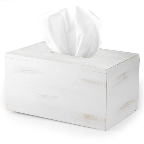 Ilyapa Rustic Wood Tissue Box Cover, Rectangular - White, Farmhouse - color: Rustic White, size: 10"x6" Rectangle