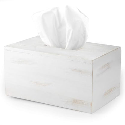 Ilyapa Rustic Wood Tissue Box Cover, Rectangular - White, Farmhouse - color: Rustic White, size: 10"x6" Rectangle