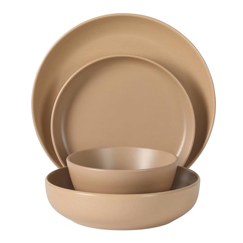Gibson Elite Leeds Court Plates and Bowls Sets, 16-Piece Stoneware Dinnerware Sets, Terracotta, Round Speckle Reactive Glaze Dish Set - color: Terracotta (Leeds Court)