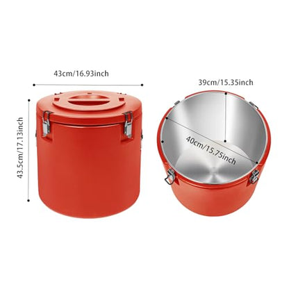 50L/13.21 Gal Insulated Soup Carrier, Stainless Steel Insulated Soup Container Bucket Hot & Cold Thermal Bucket with Lid Commercial Food Warmer for Parties Picnics Cafes Restaurants - color: Red, size: 50L/13.2Gal