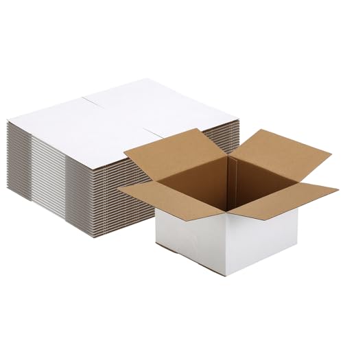Shipping Boxes 6x6x4 Set of 25, White Corrugated Cardboard Box for Mailing Business Packaging - size: 6x6x4 Inches