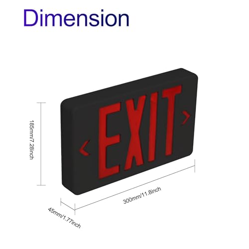 LED Emergency Exit Sign, Universal Mount OSHA Compliant - color: Black Red, size: 1 Pack