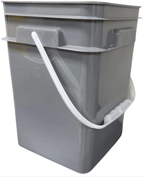 House Naturals 4 Gallon Square Food Grade Bucket Pail with Plastic Handles and Lid (Pack of 3) Made in USA containers (Gray Buckets-Green lids) - color: Gray Buckets-green Lids