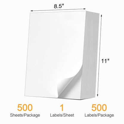 (500 Pcs/500 Sheets) A4 Full Sheet Self Adhesive Shipping Labels for Laser & Inkjet Printers, 8.5" x 11" Shipping Mailing Labels - color: Full Sheet - 500 Labels