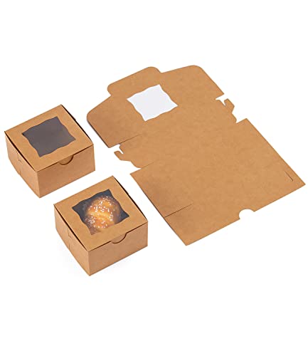 100Pcs Paper Cookie Boxes With Window Small Bakery Boxes 4x4x2.5 Inches Mini Cake Boxes For Pastries,Cupcakes,Desserts,Donuts,Chocolate Strawberries,Candy,Treat Boxes(4 * 4 * 2.5,Brown) - color: Brown