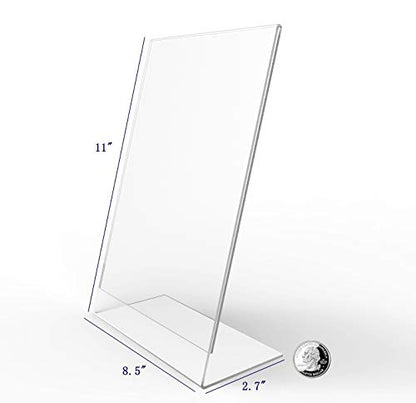 FixtureDisplays® 20PK 8.5 x 11 Clear Acrylic Sign Holder with Slant Back Design Portrait, Vertical Picture Frame 19780-8.5X11-20PK-NPF - size: 8.5x11"