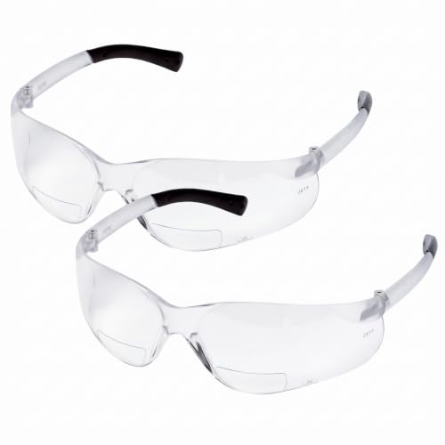 Crews BKH10 BearKat Magnifier Polycarbonate 1.0 Diopter Clear Lens Safety Glasses with Non-Slip Hybrid Black Temple Sleeve, 1 Pair (Pack of 2) - color: Clear Lens, size: 1.0 Diopter (Pack of 2)