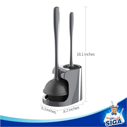 MR.SIGA Toilet Plunger and Bowl Brush Combo for Bathroom Cleaning, Gray - color: Gray