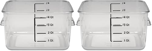 Rubbermaid Commercial Products-FG630400 Plastic Space Saving Square Food Storage Container For Kitchen/Sous Vide/Food Prep, 4 Quart, Clear, LID SOLD SEPARATELY (Pack of 2) - size: 4 Qt. (Pack of 2), style: Container
