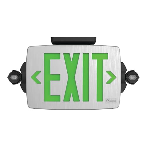 Lithonia Lighting Quantum LED Exit Sign Emergency Light Combo, Exit Sign and Emergency Lights for Business, 2-Head Fixture, Red/Green Selectable Letters, Brushed Silver (LHQM S BBS RG MVOLT M6) - color: Red/Green Selectable - Brushed Silver, size: 16.5" |