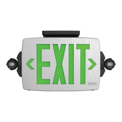 Lithonia Lighting Quantum LED Exit Sign Emergency Light Combo, Exit Sign and Emergency Lights for Business, 2-Head Fixture, Red/Green Selectable Letters, Brushed Silver (LHQM S BBS RG MVOLT M6) - color: Red/Green Selectable - Brushed Silver, size: 16.5" |