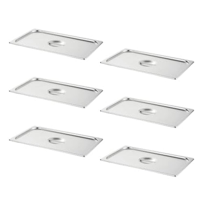 HECMAC 6-Pack Full Size Hotel Pan Cover, Stainless Steel Solid Steam Table Catering Food Pan Lid with Handle, 23 Gauge - size: Full Size, Plain Lid