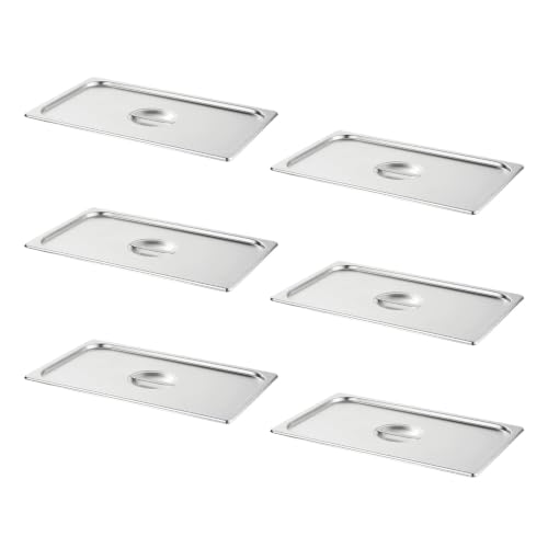 HECMAC 6-Pack Full Size Hotel Pan Cover, Stainless Steel Solid Steam Table Catering Food Pan Lid with Handle, 23 Gauge - size: Full Size, Plain Lid