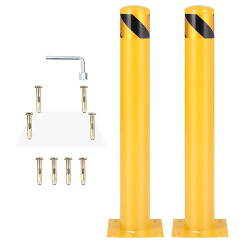Safety Bollard Traffic Bollard 42 Inch Height Bollard Post, 4.5 Inch Diameter Q235 Steel Bollard Post, 2 Pack Heavy Duty Steel Safety Post for Driveway Parking Lot Garage Traffic Control - size: 42"*4.5"- 2 Pack