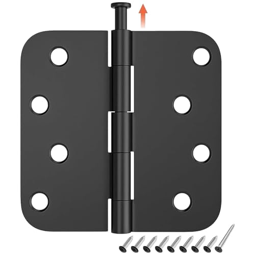 HOSOM 6 Pack Heavy Duty Door Hinges, Matte Black Door Hinges 4X 4 Inch with 5/8'' Radius Corner, Interior & Exterior Black Door Hinge, Black Door Hardware for Entryway, Patio, Playhouse & More - color: Matte Black, size: 6 Pack