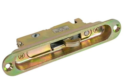 Sliding Glass Door Replacement Mortise Lock with Recessed Adapter Trim Plate, 5-1/4” Screw Holes, 45 Degree Keyway | 1" Wide Mortise Lock Latch Replacement Locking Mechanism Hardware Parts - size: Mortise Lock with Trim Plate