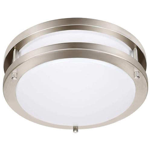 Drosbey 50W Dimmable LED Ceiling Light Fixture, 13.2in Flush Mount Light Fixture, Ceiling Lamp for Bedroom, Kitchen, Bathroom, Hallway, Super Bright 5000 Lumens, 3000K Warm White - color: Brush Nickel, size: 50W