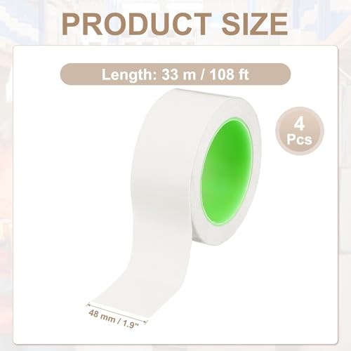 PATIKIL Floor Marking Tape 2 Inch x 110 Ft, 4 Pcs Self-Adhesive Warning Safety Tape Caution Stripe for Walls Floors Pipes Equipment Outdoor, White - color: White