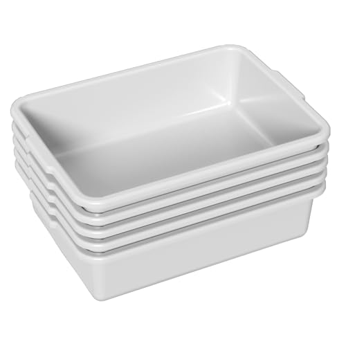 8 L Commercial Bus Tote Box, Light Grey Plastic Dish Pan 5 Pack - size: 8 L without Lid