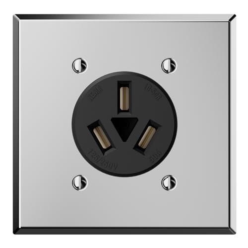ELEGRP 50 Amps Range Power Receptacle,125/250V Flush Mounting Power Outlet UL Listed, NEMA 10-50R Straight Blade Range Outlet with Stainless Steel Wall Plate, Non-Grounding, 3 Pole 3 Wire, 1 Pack - style: NEMA 10-50R Outlet Includes Wall Plate