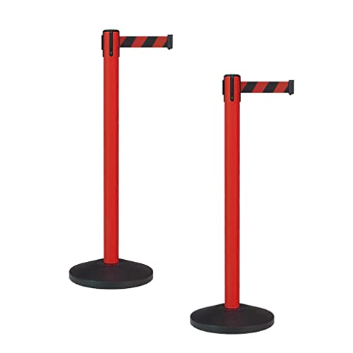 Montour Line MS630 Set of 2 Retractable Belt Barrier Stanchion, Sloped Base, Red Post (7.5 ft Black and Red Diagonal Belt) - color: Black and Red Diagonal, size: 7.5 ft