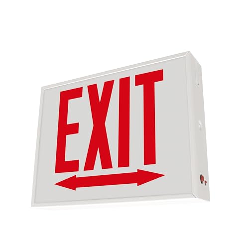 LFI Lights® Chicago Approved Exit Sign, UL 924 Listed, (Double Arrow), Red LED, White, Steel Housing, Glass Panel, 120-277VAC Wall, Ceiling or Side Mount, Hardwired with Battery Backup CHEXRWBBDA - style: EXIT Double Arrow