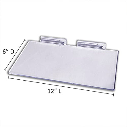 Large Clear Acrylic Slatwall Shoe Shelf, 6" D x 12" L Flat Plastic Display Shelf Made with .16" Thick Styrene, 50 Pack - size: 50 Pack